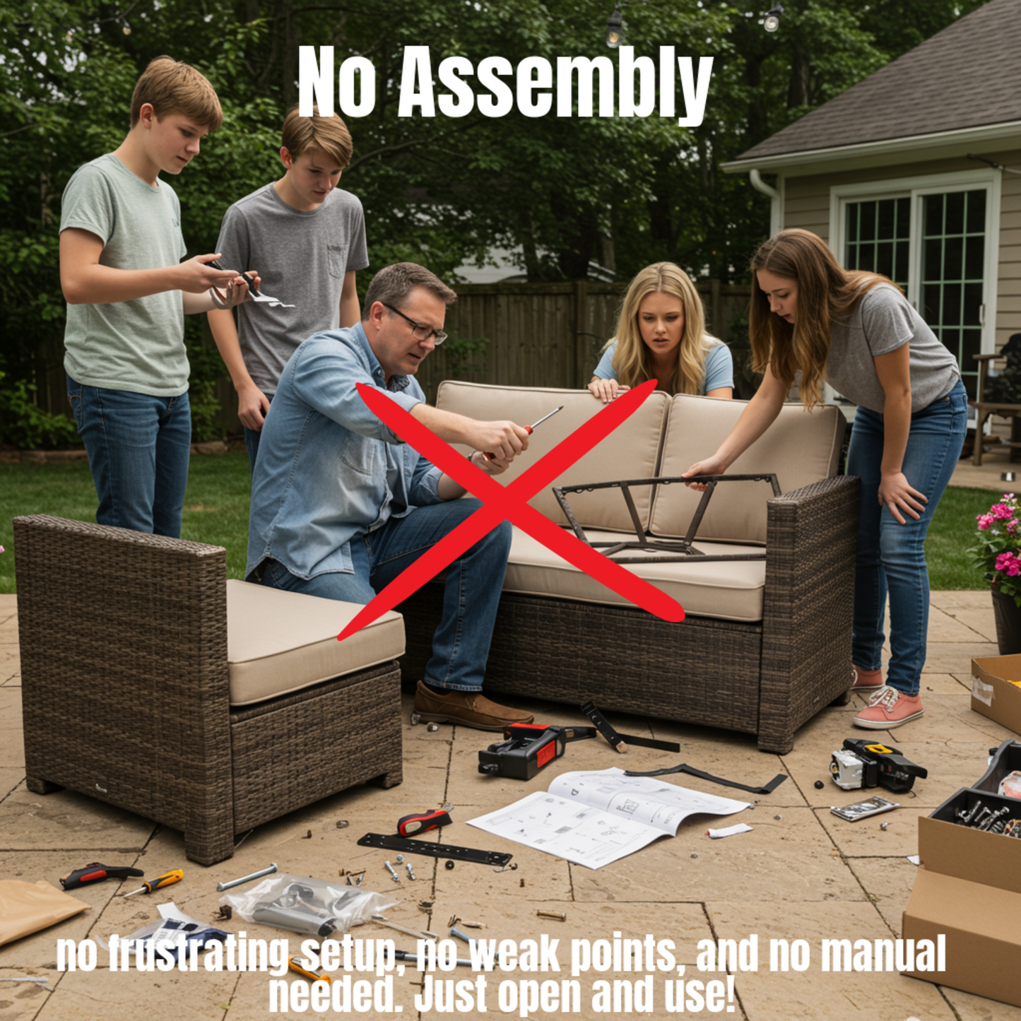 Outdoor Sectional Set HDPE Wicker Aluminum Black L-Shape 94 In 300 LB