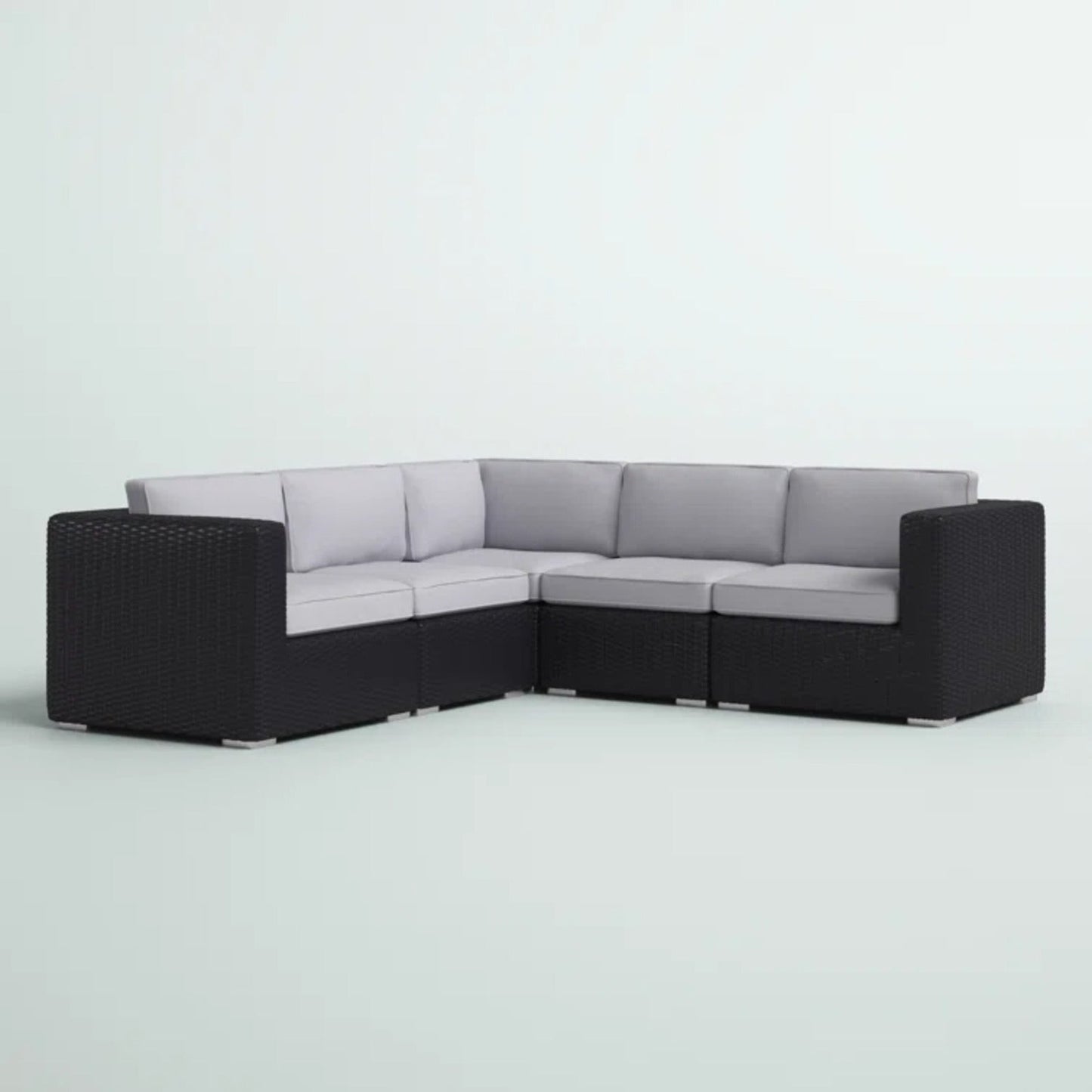 Outdoor Sectional Set HDPE Wicker Aluminum Black L-Shape 94 In 300 LB