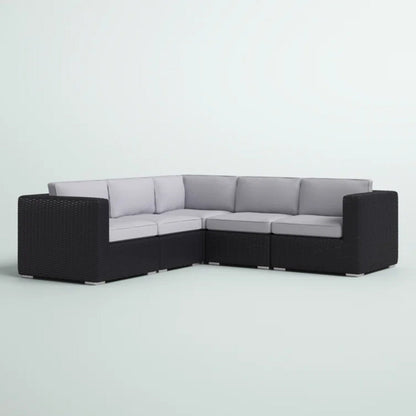 Outdoor Sectional Set HDPE Wicker Aluminum Black L-Shape 94 In 300 LB