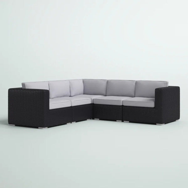 Outdoor Sectional Set HDPE Wicker Aluminum Black L-Shape 94 In 300 LB