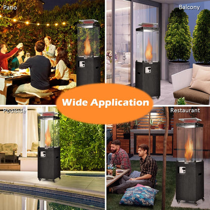41,000 BTU Propane Patio Heater with Waterproof Cover, Outdoor Heater with Lockable Wheels, Adjustable Feet, Tempered Glass Tube, Suitable for Garden Porch Patio Deck (Black)