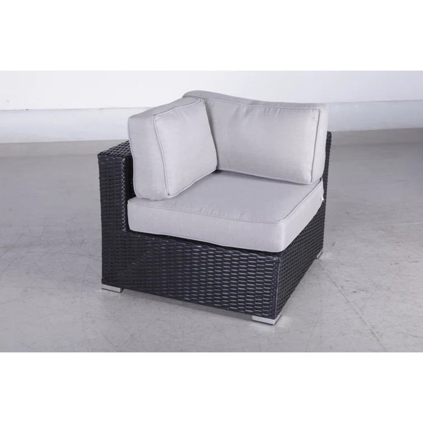 Outdoor Sectional Set HDPE Wicker Aluminum Black L-Shape 94 In 300 LB