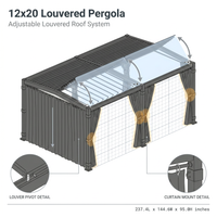 12X20 Louvered Pergola,Dark Grey Aluminum Frame with Adjustable Rainproof Roof, Featuring Waterproof Curtains and Nets — How It Works