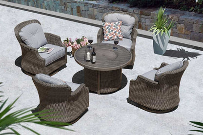 Tenaya Round Wicker Fire Pit Table – Wood-Grain 42"