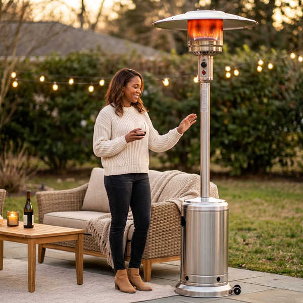 Outdoor Patio Heater Built for All-Season Warmth, 46000 BTU, 15-Foot Range, Stainless Steel