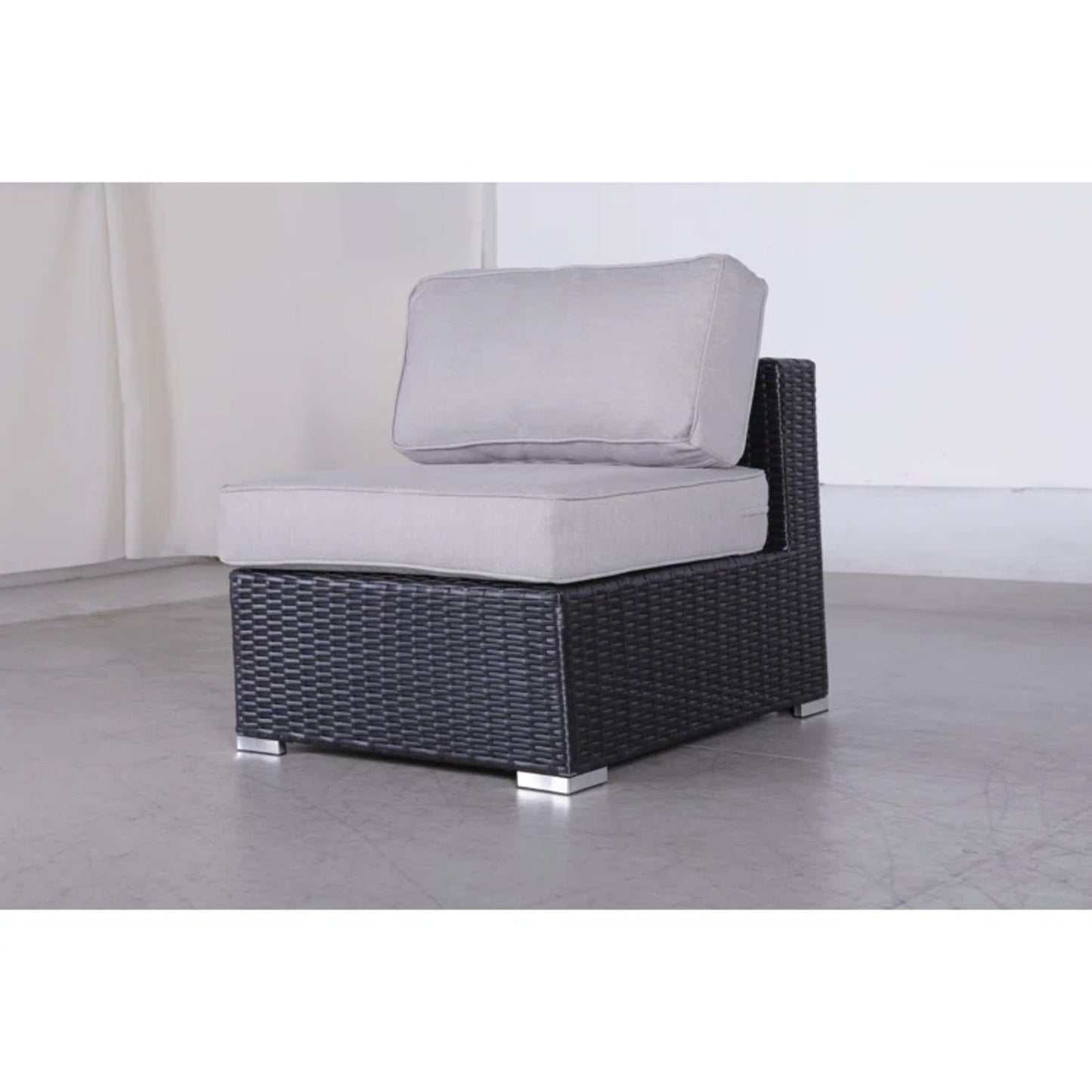 Outdoor Sectional Set HDPE Wicker Aluminum Black L-Shape 94 In 300 LB