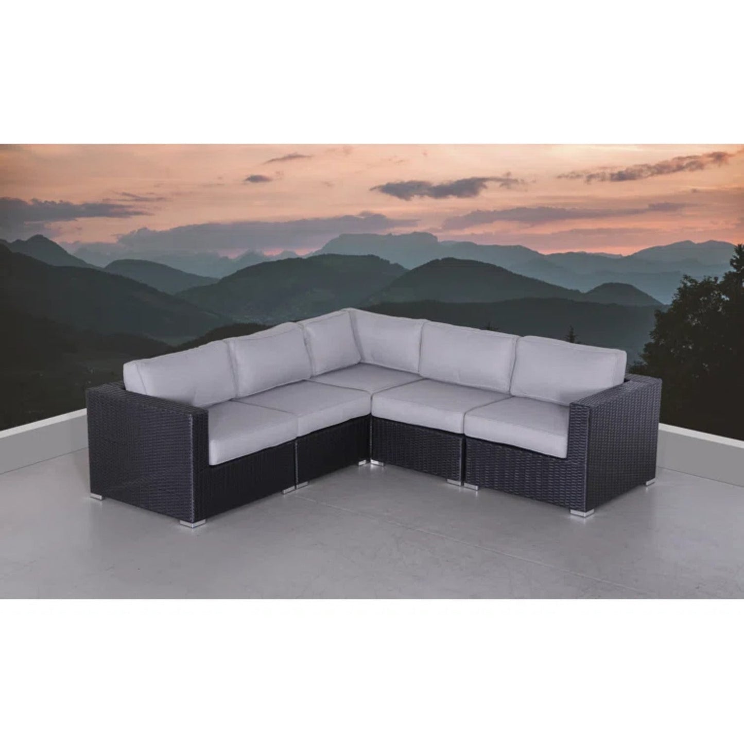 Outdoor Sectional Set HDPE Wicker Aluminum Black L-Shape 94 In 300 LB