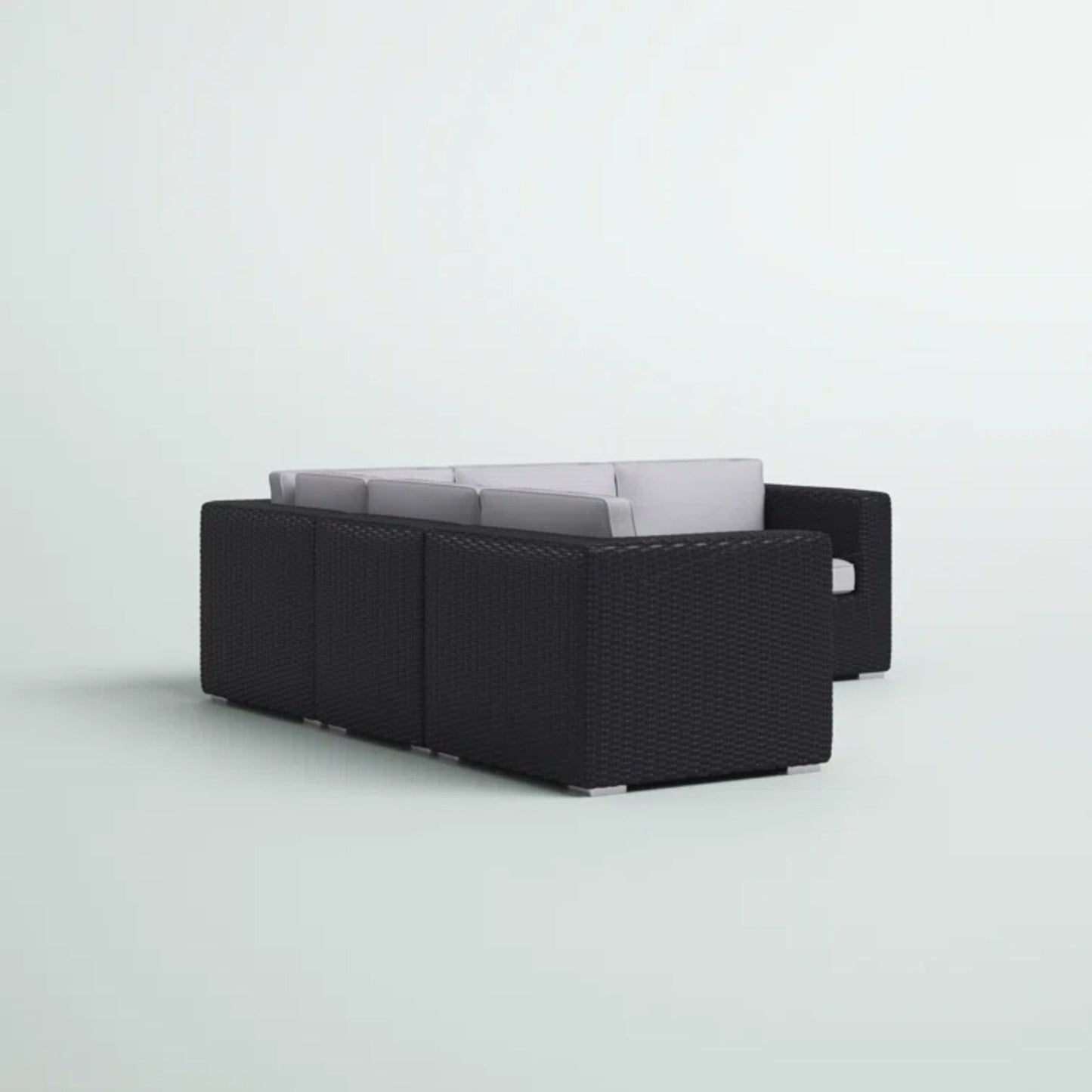 Outdoor Sectional Set HDPE Wicker Aluminum Black L-Shape 94 In 300 LB