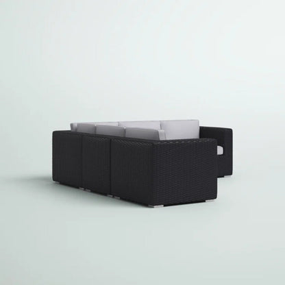 Outdoor Sectional Set HDPE Wicker Aluminum Black L-Shape 94 In 300 LB