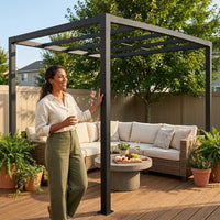 8 Ft. X 8 Ft. Matte Black Aluminum Pergola — Lifestyle
