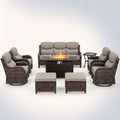 Outdoor Patio Furniture Set Built for All-Weather Living, 9-Piece Configuration, Fire Pit Table, 6-Inch Cushions