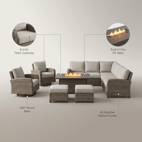 9-Piece Outdoor Patio Furniture Set with Fire Pit Table,Swivel Chairs and 6" Thick Cushions,Sectional Sofa and Ottomans,Patio Conversation Set for Porch Deck Garden Backyard — infographic