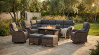 9-Piece Outdoor Patio Furniture Set with Fire Pit Table,Swivel Chairs and 6" Thick Cushions,Sectional Sofa and Ottomans,Patio Conversation Set for Porch Deck Garden Backyard — Lifestyle