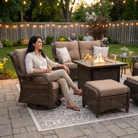 9-Piece Outdoor Patio Furniture Set with Fire Pit Table,Swivel Chairs and 6" Thick Cushions,Sectional Sofa and Ottomans,Patio Conversation Set for Porch Deck Garden Backyard — Lifestyle