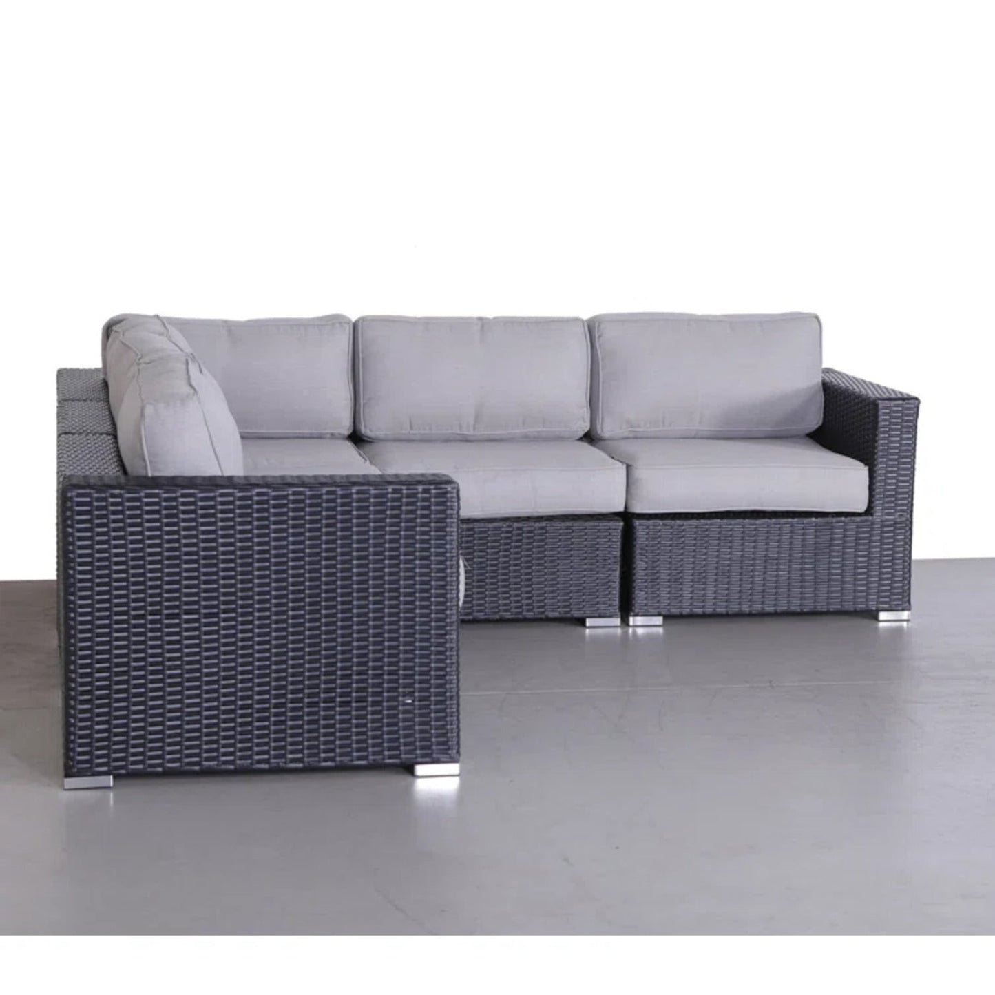Outdoor Sectional Set HDPE Wicker Aluminum Black L-Shape 94 In 300 LB