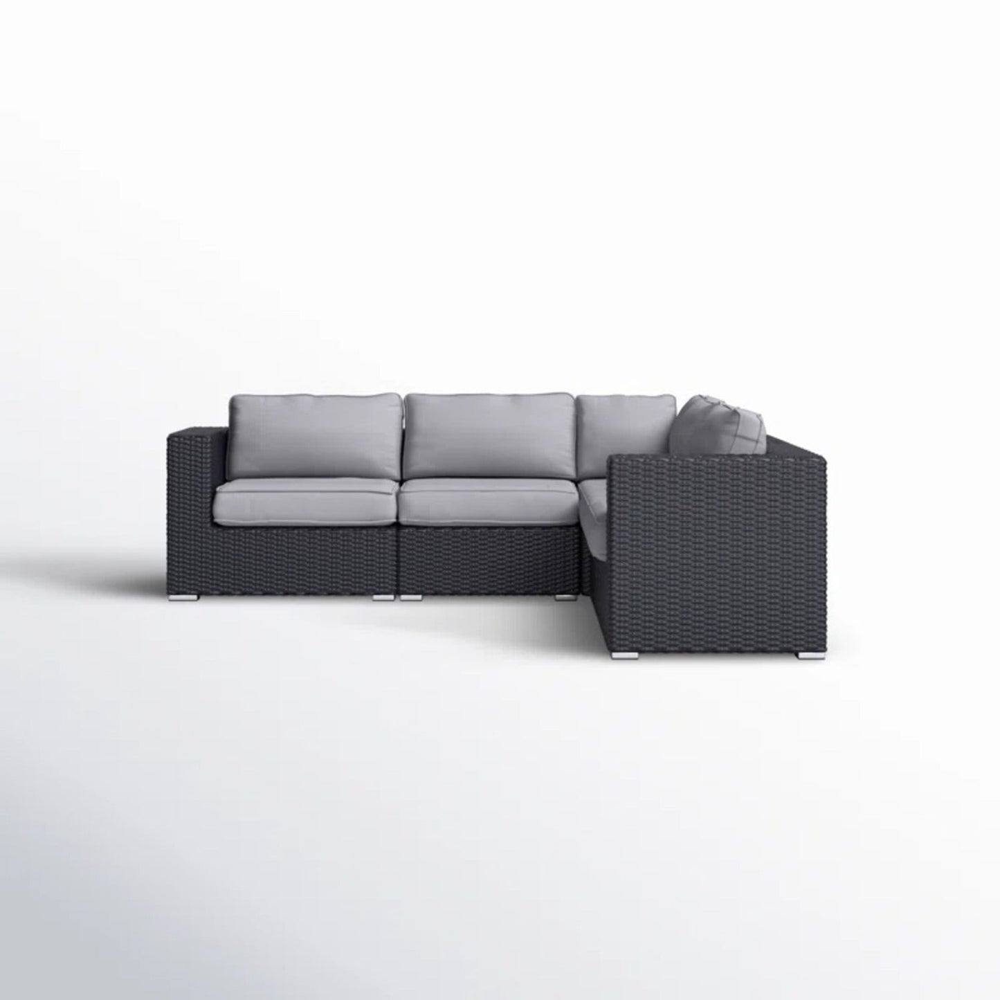 Outdoor Sectional Set HDPE Wicker Aluminum Black L-Shape 94 In 300 LB