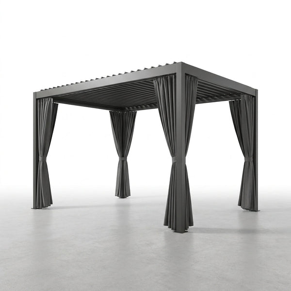 Aluminum Pergola Built for All-Weather Protection, 12X20 Louvered Roof, Waterproof Curtains, 240 sq ft Coverage — Studio Shot
