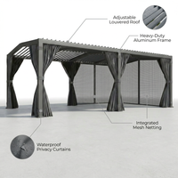Aluminum Pergola Built for All-Weather Protection, 12X20 Louvered Roof, Waterproof Curtains, 240 sq ft Coverage — infographic