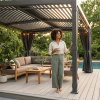 Aluminum Pergola Built for All-Weather Protection, 12X20 Louvered Roof, Waterproof Curtains, 240 sq ft Coverage — Lifestyle