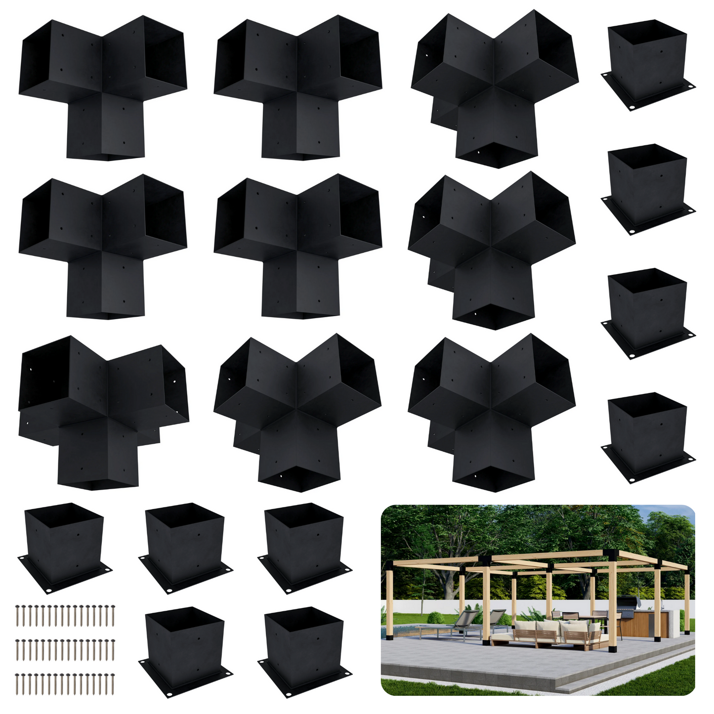 DIY Pergola Bracket Kit for a Freestanding Pergola Frame - Any Size Up to 24' x 24'