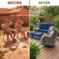 Patio Furniture Set 6-Piece Outdoor Patio Conversation Set with Blue Cushions Lawn Furniture — Before & After