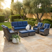 Patio Furniture Set 6-Piece Outdoor Patio Conversation Set with Blue Cushions Lawn Furniture — Studio Shot