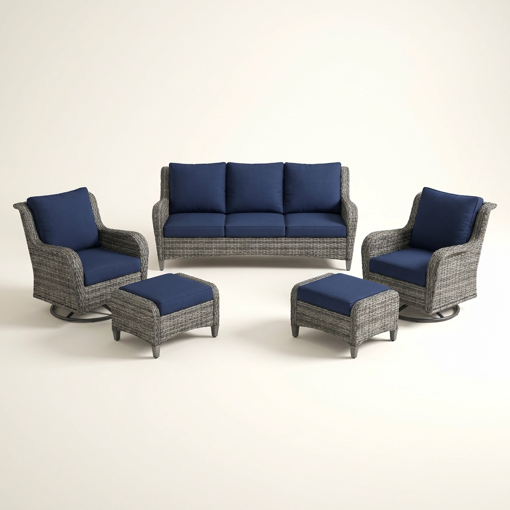 Patio Furniture Set 6-Piece Outdoor Patio Conversation Set with Blue Cushions Lawn Furniture — Studio Shot