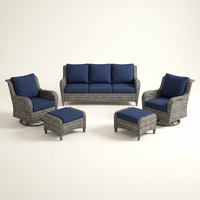 Patio Furniture Set 6-Piece Outdoor Patio Conversation Set with Blue Cushions Lawn Furniture — Studio Shot