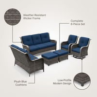 Patio Furniture Set 6-Piece Outdoor Patio Conversation Set with Blue Cushions Lawn Furniture — infographic