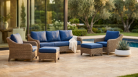 Patio Furniture Set 6-Piece Outdoor Patio Conversation Set with Blue Cushions Lawn Furniture — Lifestyle