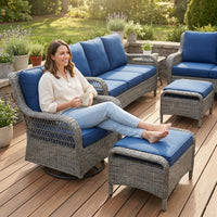 Patio Furniture Set 6-Piece Outdoor Patio Conversation Set with Blue Cushions Lawn Furniture — Lifestyle
