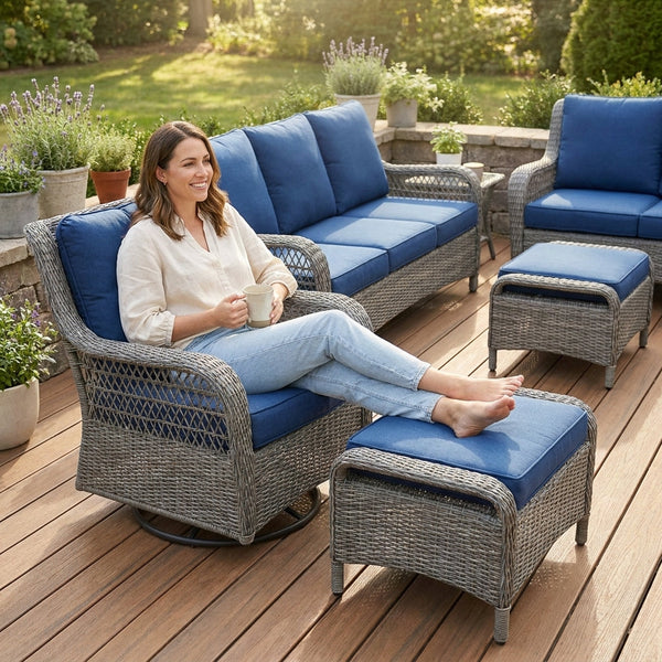 Outdoor Patio Furniture Set Built for Year-Round Gatherings, 6-Piece Steel Frame, Swivel Rockers, High-Density Cushions