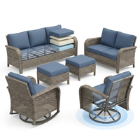 Patio Furniture Set 6-Piece Outdoor Patio Conversation Set with Blue Cushions Lawn Furniture — How It Works