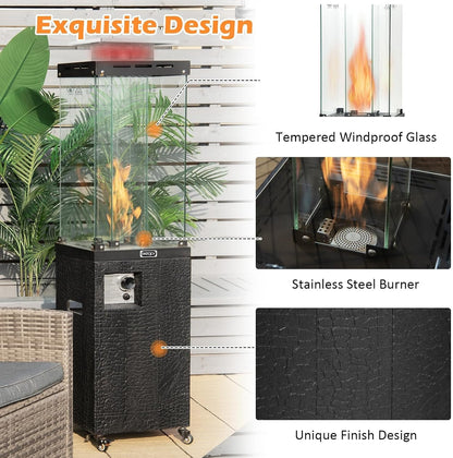 41,000 BTU Propane Patio Heater with Waterproof Cover, Outdoor Heater with Lockable Wheels, Adjustable Feet, Tempered Glass Tube, Suitable for Garden Porch Patio Deck (Black)