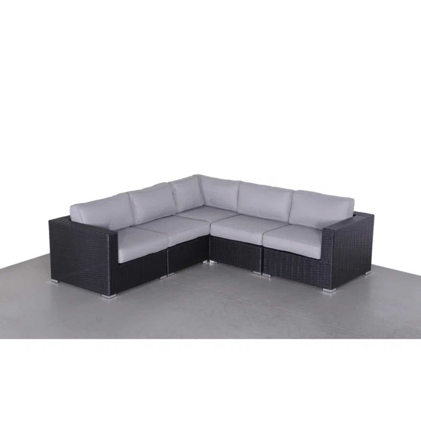 Outdoor Sectional Set HDPE Wicker Aluminum Black L-Shape 94 In 300 LB