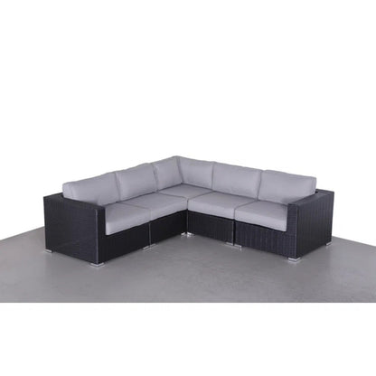Outdoor Sectional Set HDPE Wicker Aluminum Black L-Shape 94 In 300 LB