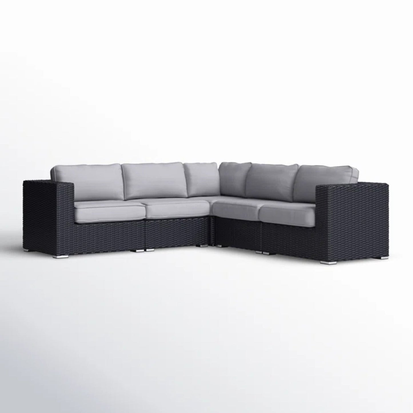 Outdoor Sectional Set HDPE Wicker Aluminum Black L-Shape 94 In 300 LB
