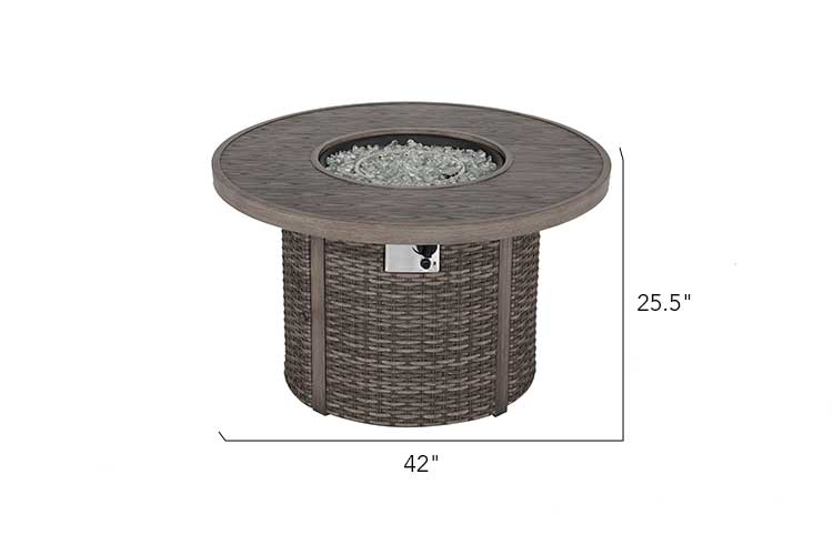 Tenaya Round Wicker Fire Pit Table – Wood-Grain 42"