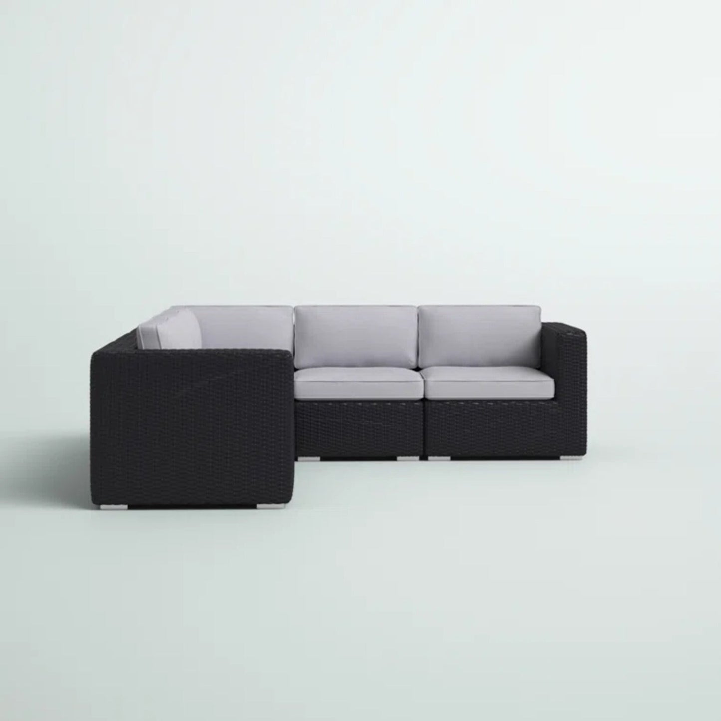 Outdoor Sectional Set HDPE Wicker Aluminum Black L-Shape 94 In 300 LB