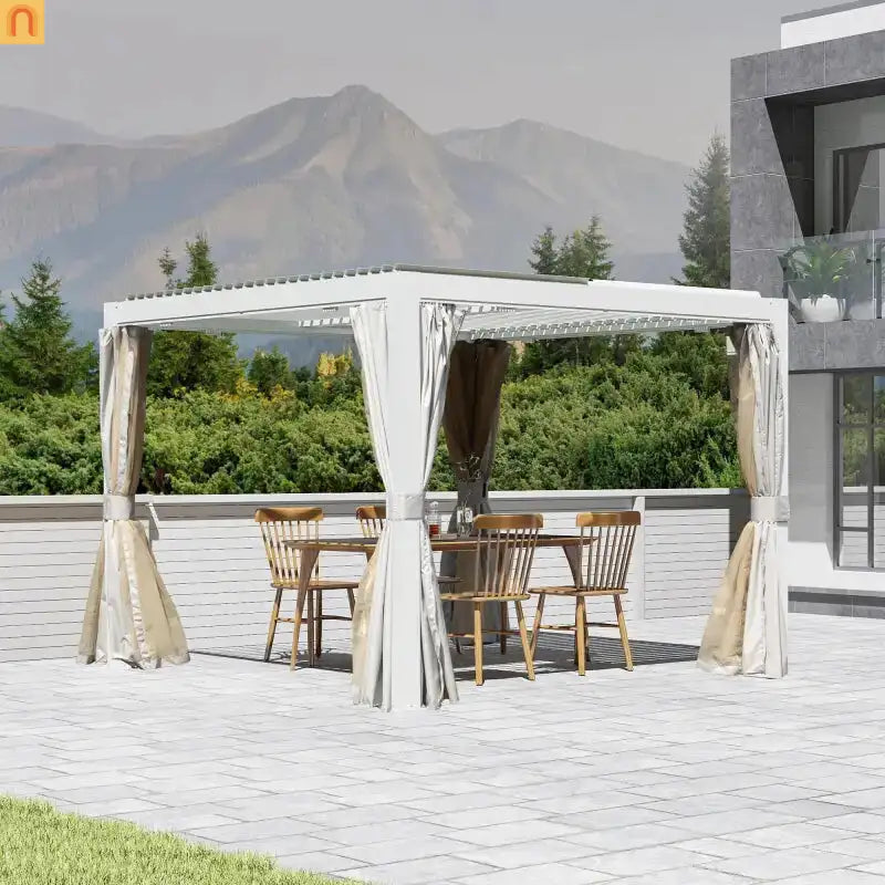 Pergola Louvered Aluminum White 10x10ft Adjustable Roof Drainage