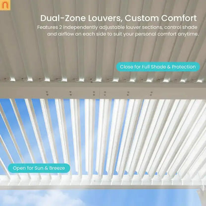 Pergola Louvered Aluminum White 10x10ft Adjustable Roof Drainage