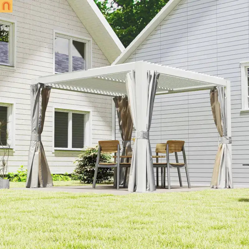 Pergola Louvered Aluminum White 10x10ft Adjustable Roof Drainage