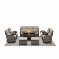 Outdoor Patio Furniture Set Built for All-Weather Living, 9-Piece Configuration, Fire Pit Table, 6-Inch Cushions